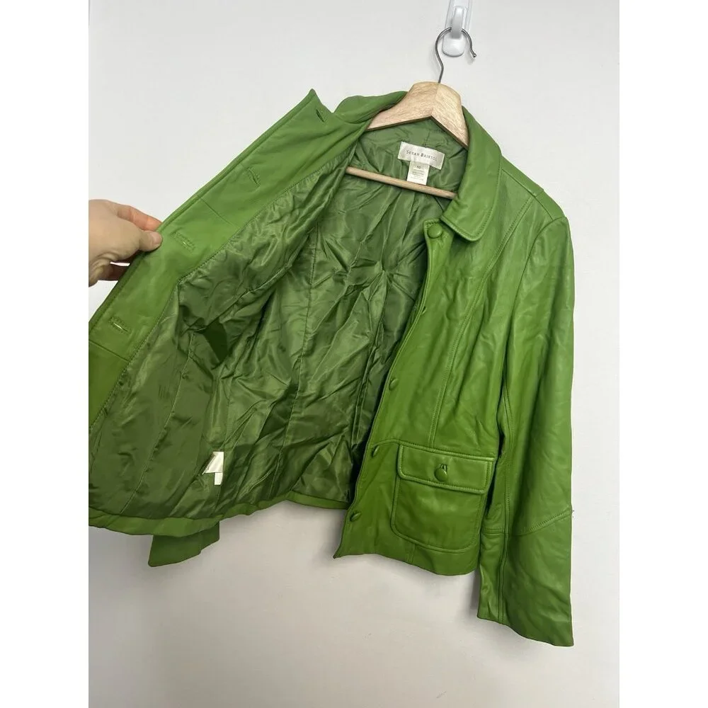 Susan Bristol Vintage Genuine Green Soft Leather Blazer Jacket Sz 10 - Picture 4 of 11